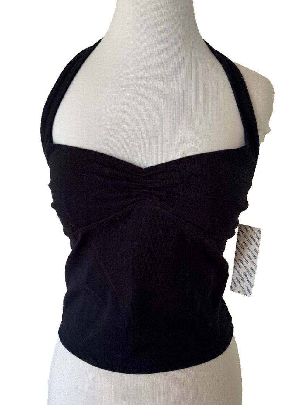 Black Hollister Halter Top Tank Ruched Front Scoop Cropped Top M Sweetheart